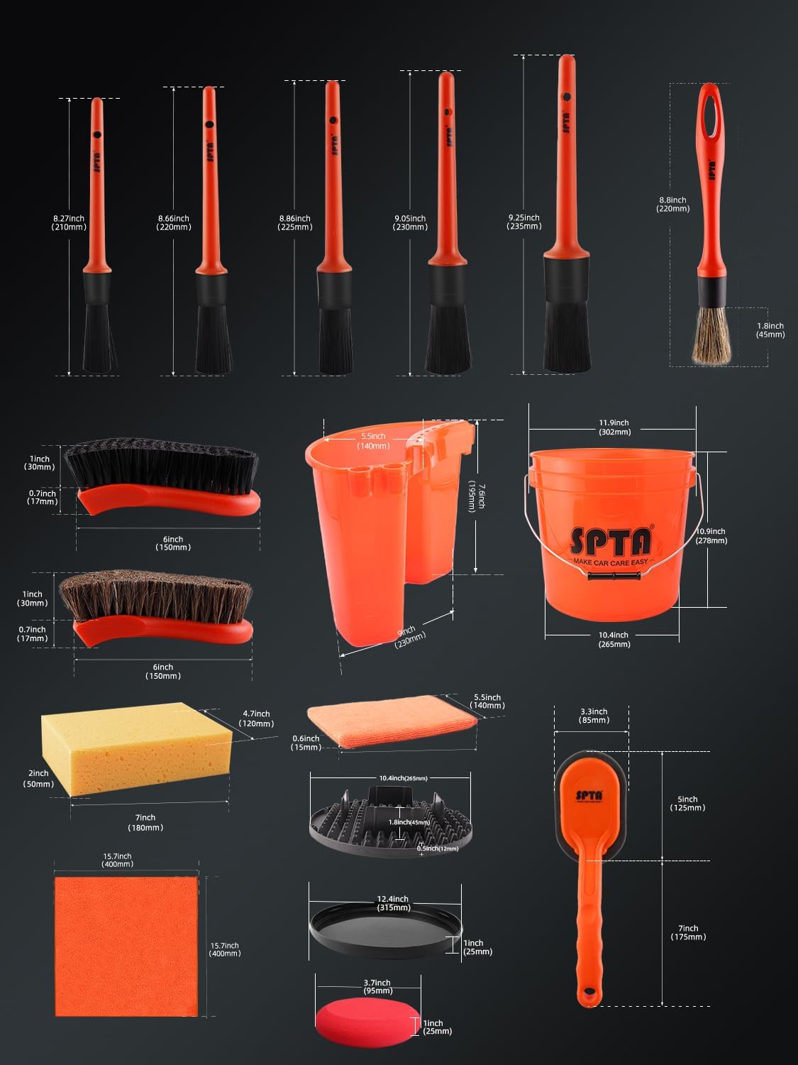 SPTA 31Pcs Car Wash 15L Bucket - Car Detailing Brush 评论和价格